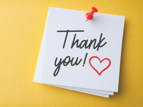 Thank you note with heart